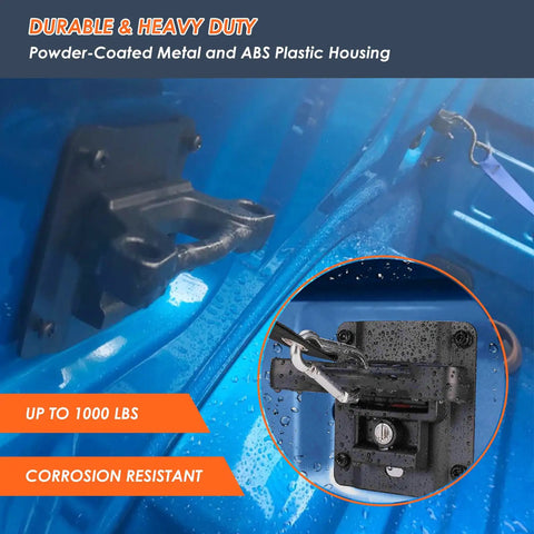 Heavy Duty Truck Bed Tie Down Anchors With Boxlink Cleats And Mounting Plates Built Solid For Locking Down Your Rig Fits Ford F150 F250 F350 Raptor 2015 To 2025 close-up of powder-coated metal and ABS housing with cleat
