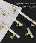White Marble And Gold Drawer Pulls Set, 10 Pack, 3 Inch Center Hole T Bar Zinc Alloy Cabinet Handles on display in different sizes