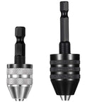 Two Pack Keyless Drill Chuck Adapter Set With One Quarter Inch Hex Shank For Quick Change Heavy Duty Bit Converter For Impact Drivers