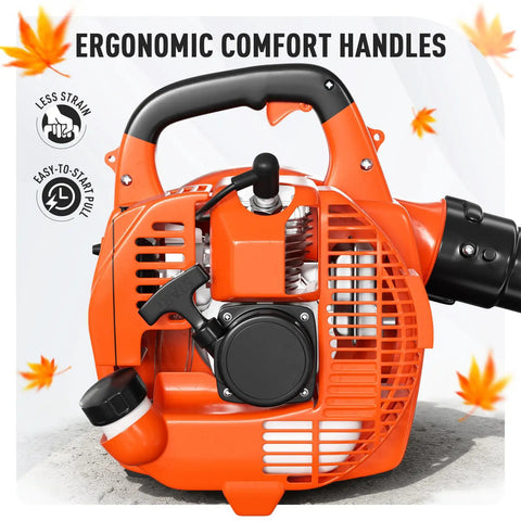 Gas Powered Handheld Leaf Blower 28cc Two Stroke With 475 CFM 200 MPH Wind featuring ergonomic comfort handles