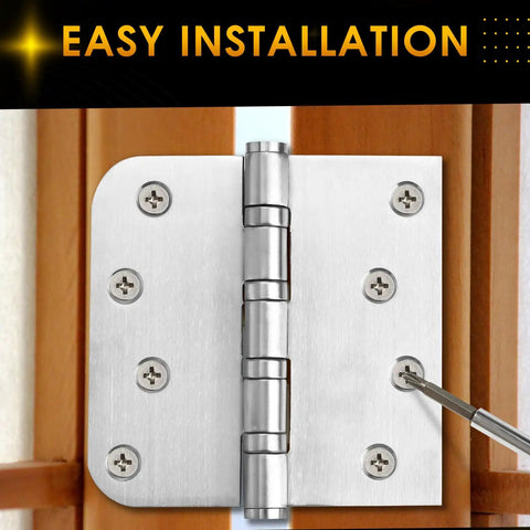 Rock Solid 304 Stainless Steel Door Hinges 4 By 4 Inches Heavy Duty Ball Bearing Non Removable Pin installed on wood.