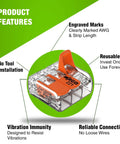 Product features of Lever Nut Wire Connector Set 50 Pack 221 Series Compact Splicing Connectors with no tool installation