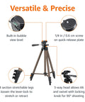 Lightweight 50 Inch Aluminum Camera Tripod With Quick Release Plate, Adjustable 16 To 50 In, 3-way head, built-in bubble level