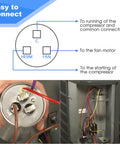 Diagram and installation of Dual Run Capacitor 35/5 MFD 370V 440V VAC Round for AC Unit Condenser or Heat Pump