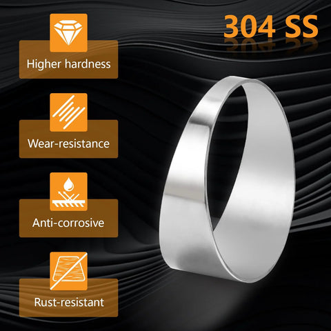 Front view of polished 304 stainless steel pie-cut exhaust cutout ring, 3-inch diameter.