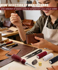 Woman crafting wallet with Full Grain Leather Crafting Kit With Genuine Cowhide Tools And Paint Set for DIY Wallet Making