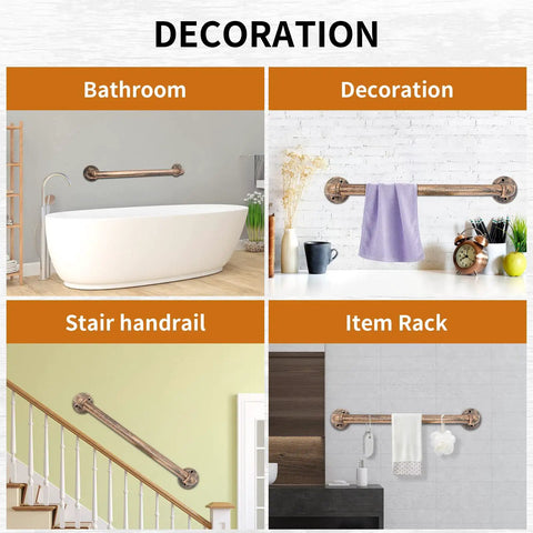 Straight Up Two Foot Wall Handrail For Indoor Staircases And Lofts Featuring 1.25 Inch Galvanized Steel Pipe in various indoor settings.