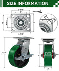 Heavy Duty Caster Wheel Set Of 4 6 Inch By 2 Inch Polyurethane Industrial Casters With 2 Brakes And 2 Swivel dimensions