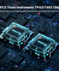 Close-up of two Texas Instruments TPA3116D2 chips used in Bluetooth Stereo Amplifier 100W Per Channel, 2 Channel Class D Power Amp For Passive Speakers.