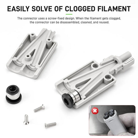 Detachable 2 In 1 PTFE Adapter For Bambu Lab A1 A1 Mini 3D Printers showing grey connector parts for easy disassembly and maintenance.