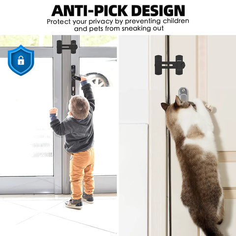 Anti-pick design black latch preventing child and cat from opening doors. 180 Degree Flip Sliding Barn Door Lock For Privacy Set Of 2 Premium 304 Stainless Steel Barn Door Latch With Corrosion Resistant Finish Easy Install Privacy Lock For Doors Pet Doors Bathrooms Outdoor Areas Garages And Windows.