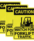 3 Pack Watch For Forklift Traffic Safety Signs 10x14 Aluminum, Caution Yellow Black Signs, displayed front view