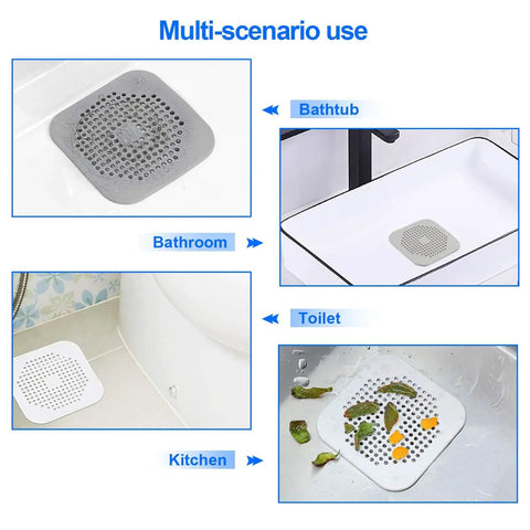 Two Pack Silicone Hair Catcher For Shower Drain Square Drain Stopper With Strong Suction Cups in gray and white