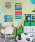 Set Of 9 Rainbow Themed Wood Wall Plaques For Boys Room With Inspirational Quotes Hanging Signs in a kids' study room decor