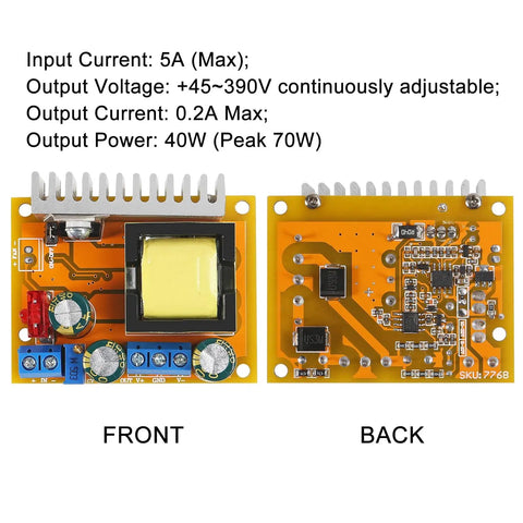 Beefy 2-Pack High Voltage DC-DC Boost Converter Module 8V-32V Input to 45V-390V Output ZVS Step-Up Booster front and back view