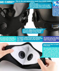 Close-up of black dust face mask with adjustable strap and removable filters, Six Activated Carbon Filters Included Dust Face Mask For Woodworking Construction Mowing And Cycling.
