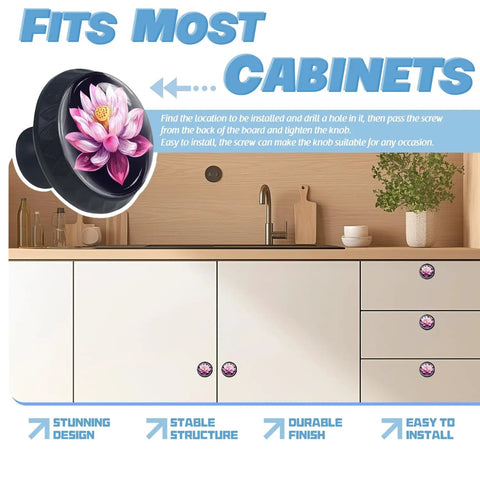 Crystal Glass Cabinet Knob With Lotus Flower Design And Mushroom Drawer Pulls on modern kitchen cabinets, elegant style