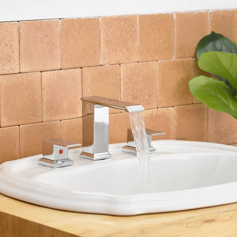 Waterfall Widespread Bathroom Faucet Chrome 3 Hole 2 Handle Vanity Sink Mixer Tap With Pop Up Drain Overflow And Supply Lines