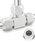 Stainless steel 304 compression tube fitting tee union, 1/2 in OD x 1/2 in OD x 1/2 in OD, 3-way connector, pack of 2