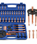 55-In-1 Bearing Puller Set For Auto, Bike, And Industrial Repair displayed in blue heavy-duty case with copper tools
