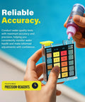 Hassle Free Swimming Pool And Spa Water Test Kit For Chlorine Bromine And Ph showing precise drop test application in hand.