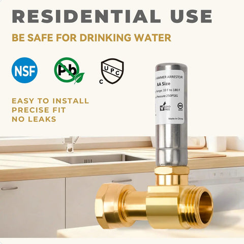 Stainless Steel Water Hammer Arrestor For Washing Machine 3/4 Inch FHT x 3/4 Inch MHT Straight 2 Pack No More Pipe Knock Reduces Noise Stops Water Hammer Easy Install brass water hammer arrestor in kitchen installation