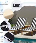 Outdoor Chaise Lounge Cushion 71x22x3 Inches Waterproof PU Coating Fade Resistant With Washable Cover For Poolside Patio Lawn Black White Stripes One Piece on wooden loungers by a pool