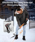 Person using Lightweight Plastic Snow Shovel With Extendable Handle For Driveways And Cars Rugged Yet Portable