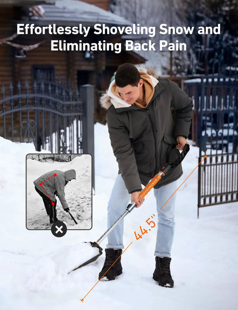 Person using Lightweight Plastic Snow Shovel With Extendable Handle For Driveways And Cars Rugged Yet Portable