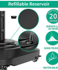 Heavy Duty 100Lb Umbrella Base With Four Locking Wheels showing fillable reservoir for sand or water