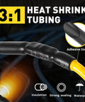 Close-up of 3:1 heat shrink tubing showing adhesive lining and insulation from 40 Piece Non Insulated Butt Connectors Kit With Heat Shrink Tubing For Auto And Marine Wiring, AWG4 Tinned Copper Seamless Splice Terminals, 3 To 1 Shrink Tubes, DIY Electrical Quick Fixes.