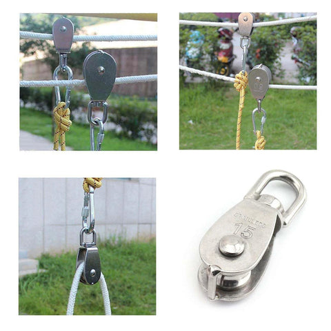 2-Pack M15 Single Pulley Block Stainless Steel Heavy Duty Hardware in use with wire rope for lifting 35kg load
