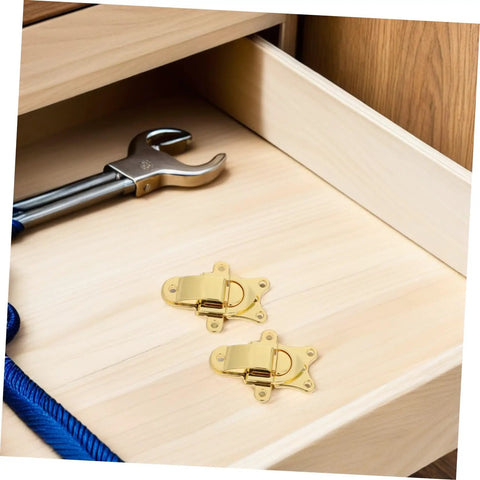 Chic 2pcs Retro Golden Duckbill Toggle Latches Fit Any Wooden Chest Or Toolbox With Stunning Zinc Alloy Finish For Vintage Decor And Secure Fastening, gold zinc alloy latches on wooden drawer