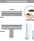 Dimensions of 30 Pack Brushed Nickel Cabinet Knobs Stainless Steel T Bar Pulls For Doors And Drawers 2 Inch Length Single Hole Modern Silver