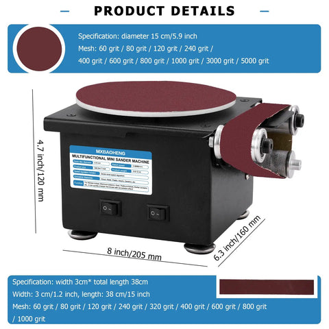 2-In-1 Mini Sander For Wood, Metal, Stone, 6-Inch Disc Plus 1.2x15-Inch Belt, 100W High Power, 8000 RPM Handy Portable Sander