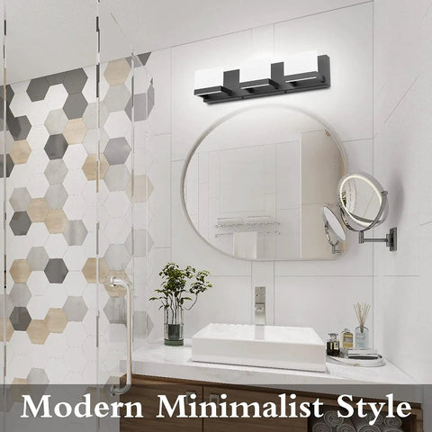 Three Light Black Dimmable LED Vanity Light For Bathroom Up And Down Wall Fixture Over Mirror With Frosted Acrylic Shade