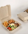 100 Pack 3-Compartment Compostable Takeout Lunch Boxes With Lids 8x9 Inch Clamshells For Food To Go Eco Friendly Bagasse PFAS Free Brown Biodegradable
