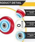 4 Pcs Push Cart Wheels Replacement Pu Rolling Casters With Bushing And Washer, 4 Inch By 1.3 Inch, Red Wheel Detail