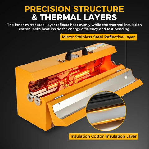Heavy Duty Pvc Conduit Heater Box For Schedule 40 And 80 Pipe Bending Tool showing mirror stainless steel and insulation layers.