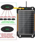 20W Solar Panel For Car Battery Trickle Charger 12V 18V with LED indicators showing charge levels and instructions