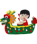 DIY Non Woven Dragon Boat Craft Kit For Girls Drummer Toy with colorful felt dragon boat and child drummer figure