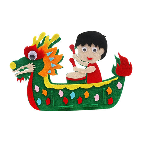 DIY Non Woven Dragon Boat Craft Kit For Girls Drummer Toy with colorful felt dragon boat and child drummer figure