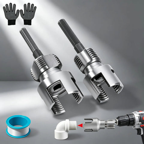 Heavy Duty 4 In 1 Pvc Pipe Threader for 1/2 3/4 And 1 Inch Plastic Tubing, carbon steel cutting heads with gloves and drill.