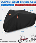 Heavy Duty Tricycle Cover For Adults Weatherproof Outdoor Storage Shield For 75 Inch Long Three Wheeled Bikes Fits Mountain Road Cruiser And Some E Bikes Oxford Cloth Dustproof And Waterproof, 75L x 30W x 44H