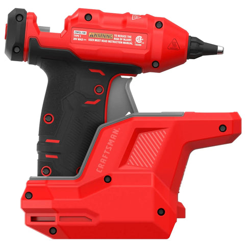 V20 Mini Cordless Hot Glue Gun With LED Light And Sticks Set, fast heat up, red and black, side view