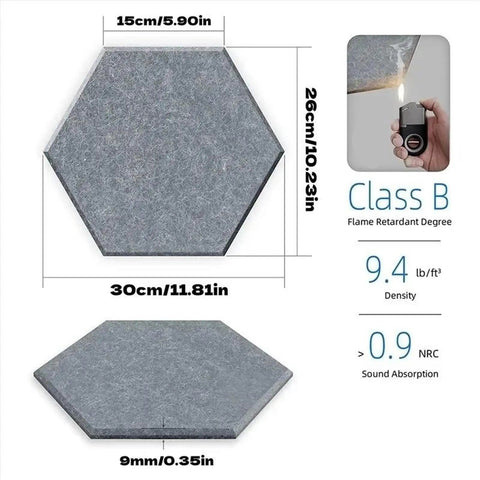 Hexagonal 30cm No Mess Peel And Stick Acoustic Foam Panels 5 Pack Self Adhesive Sound Damping Wall Tiles For Home Studio.