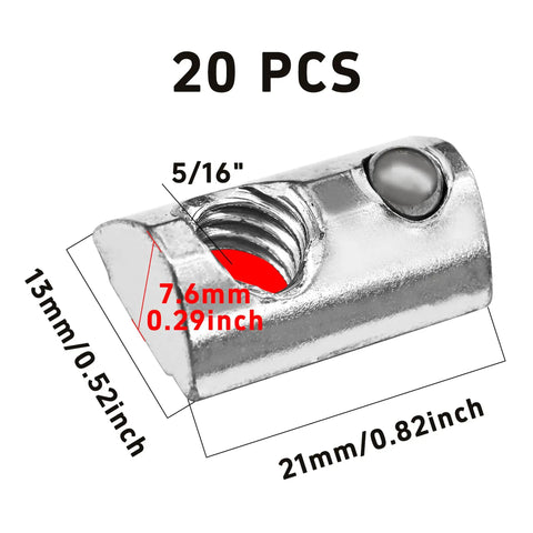 20 Pack Beefy Heavy Duty T Nut With Ball Spring For Aluminum Extrusion 5 16 18 Thread Zinc Plated Steel Roll In Silver T Spring Nut