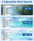 Illustration of 4 In 1 Portable Air Conditioner Unit With Humidifier And LED Night Light showing 3 adjustable wind speeds.