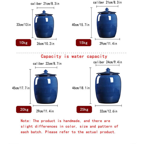 Heavyweight Ceramic Pantry Canister With Secure Snap Lid, Keeps Rice Coffee Beans Flour And Treats Fresh All Week Long, shown in sizes and capacities.