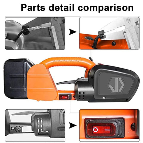 Image showing parts detail comparison of Electric Strapping Kit For 9 To 16Mm Plastic Bands With 4000Mah Battery Powered Automatic Machine Tool.